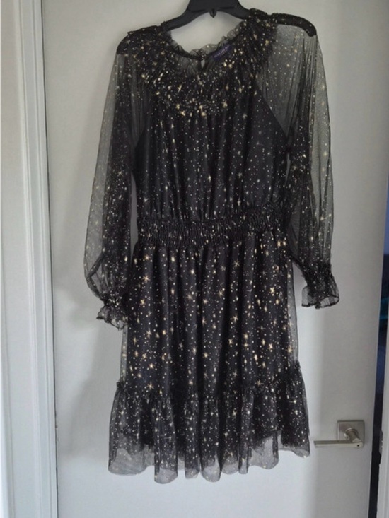 Skies Are Blue Dresses & Skirts - Skies Are Blue Black Sheer Long-Sleeve Star Print Dress